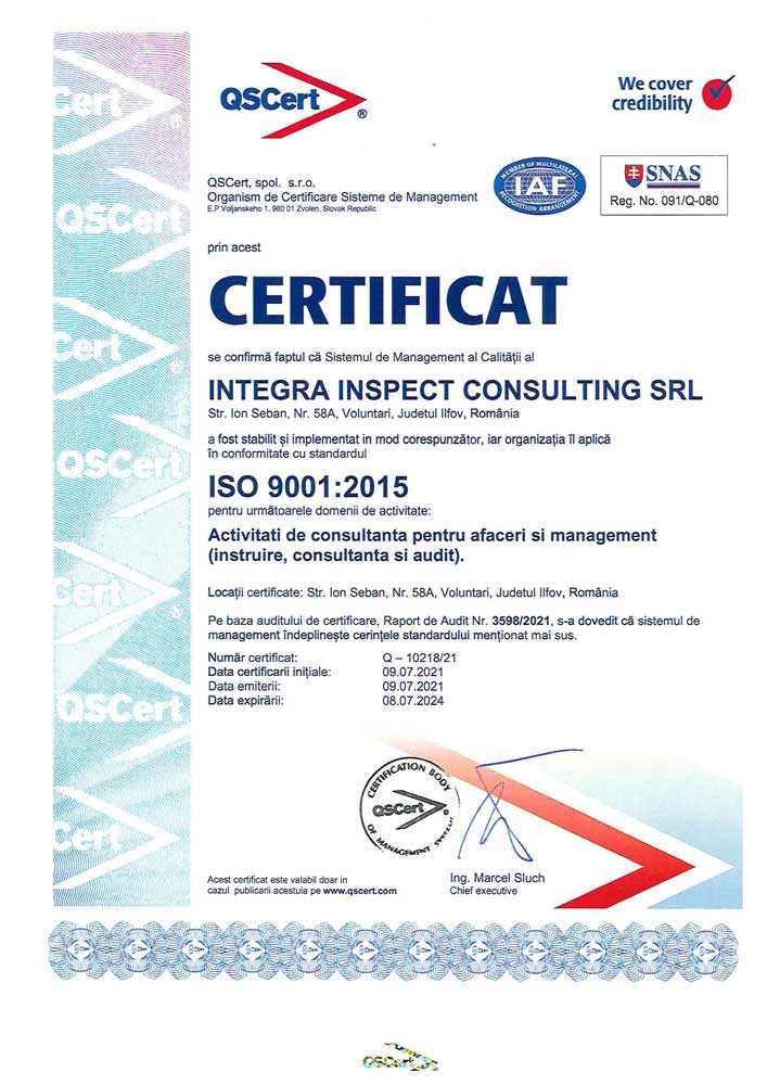 Certificat ISO INTEGRA 9001 1