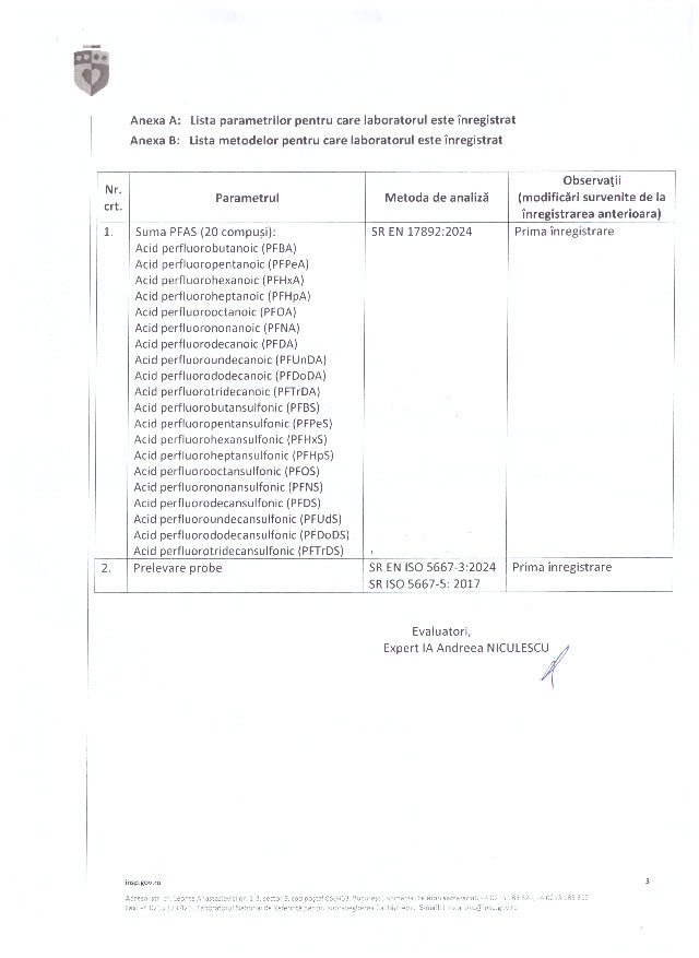 Certificat inregistrare MS PFAS Anexa